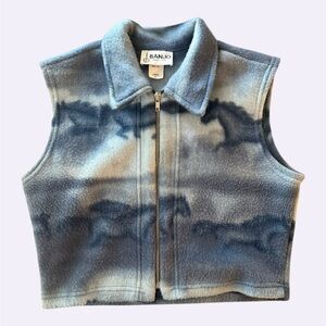 BANJO DALLAS TEXAS wild horse zip up vintage cropped Fleece Vest winter LRG 90’s